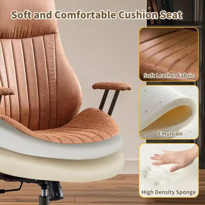 Beige / Marrone / Marrone Scuro / Grigio | Sedia da ufficio in tessuto scamosciato con schienale alto | 1 Posto