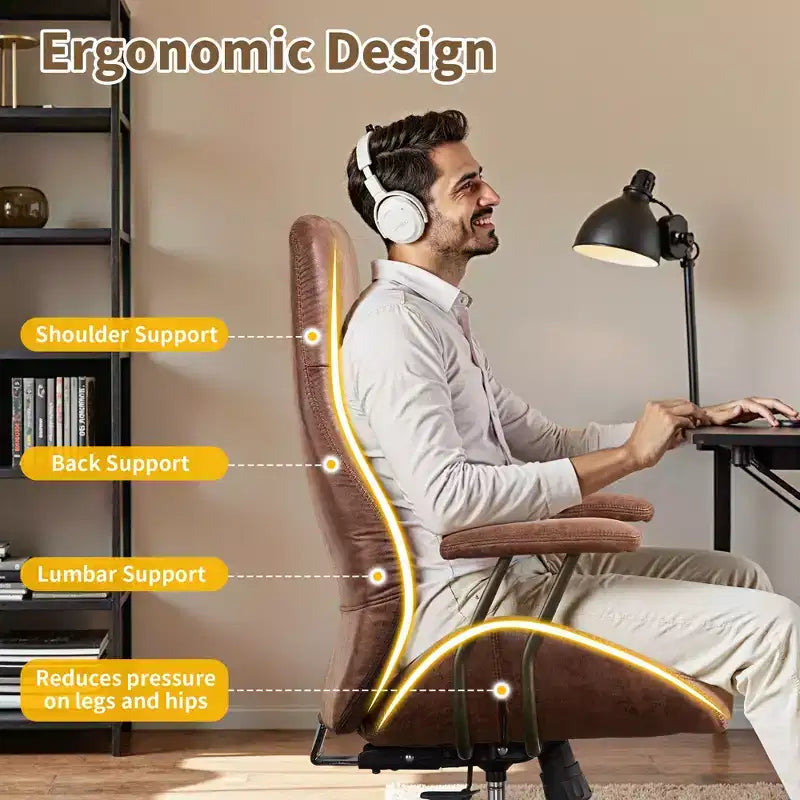 Beige / Marrone / Marrone Scuro / Grigio | Sedia da ufficio in tessuto scamosciato con schienale alto | 1 Posto