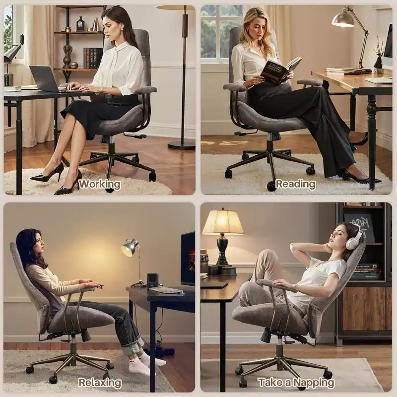 Beige / Marrone / Marrone Scuro / Grigio | Sedia da ufficio in tessuto scamosciato con schienale alto | 1 Posto