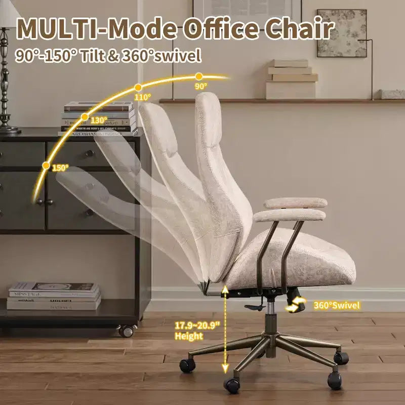 Beige / Marrone / Marrone Scuro / Grigio | Sedia da ufficio in tessuto scamosciato con schienale alto | 1 Posto