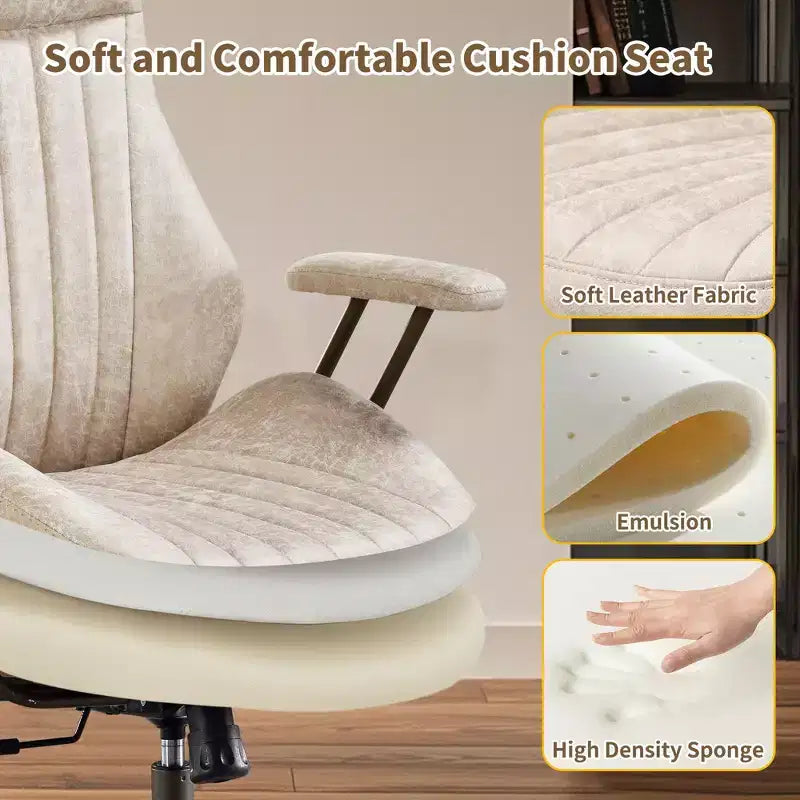 Beige / Marrone / Marrone Scuro / Grigio | Sedia da ufficio in tessuto scamosciato con schienale alto | 1 Posto