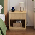 Modern Fluted Bedside Table with Storage Drawer and Built-In Charging Station, Nightstand for Bedroom-Panipeachy