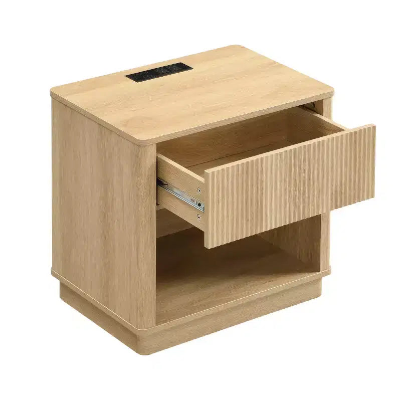 Comodino scanalato giallo con cassetto e stazione di ricarica integrata, 1 o 2 pz
