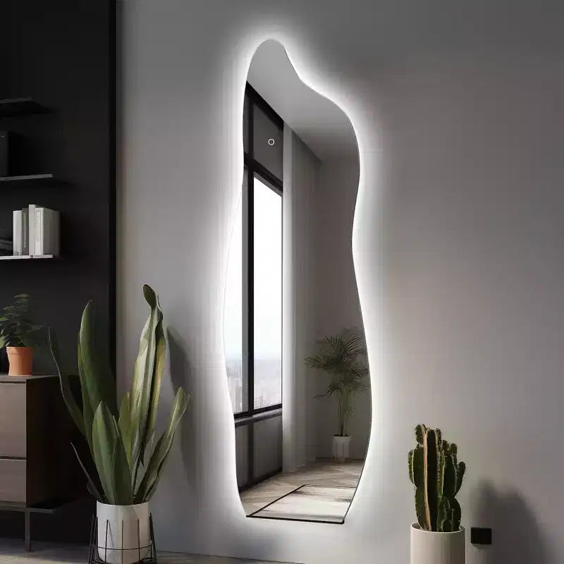 Dovelina LED Full-length Mirror Backlit Mirror Modern Full Length Mirror Frameless Irregular Mirror Large Asymmetrical Mirror - 24x63