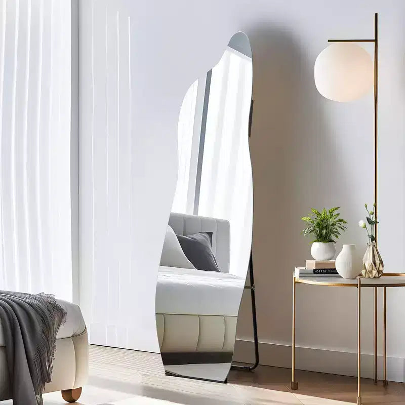 Specchio a figura intera a LED nero asimmetrico, da terra, 61x160 cm, 1 persona