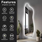 Specchio a figura intera a LED nero asimmetrico, da terra, 61x160 cm, 1 persona