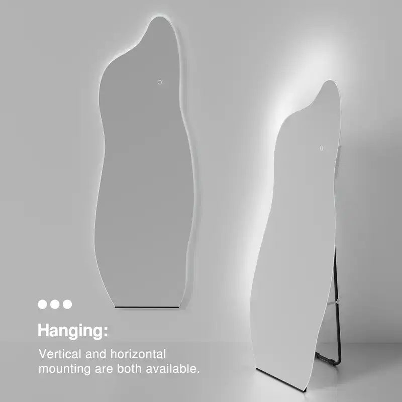 Specchio a figura intera a LED nero asimmetrico, da terra, 61x160 cm, 1 persona